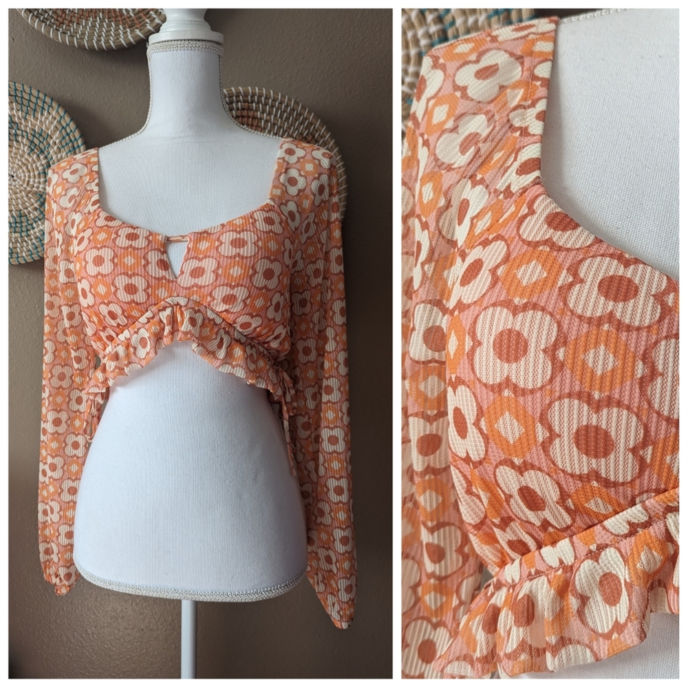 Madden Orange Daisy Long Sleeve Cropped Top